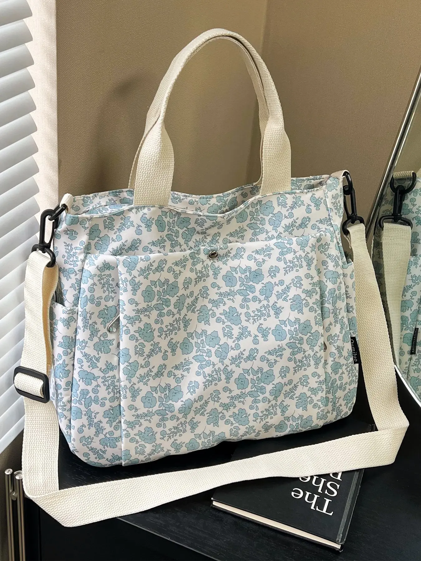 Vintage Large Capacity Ditsy Floral Tote Bag, Casual Shoulder Crossbody Multi-Pocket Backpack, Ideal for Gifts Travel Commute