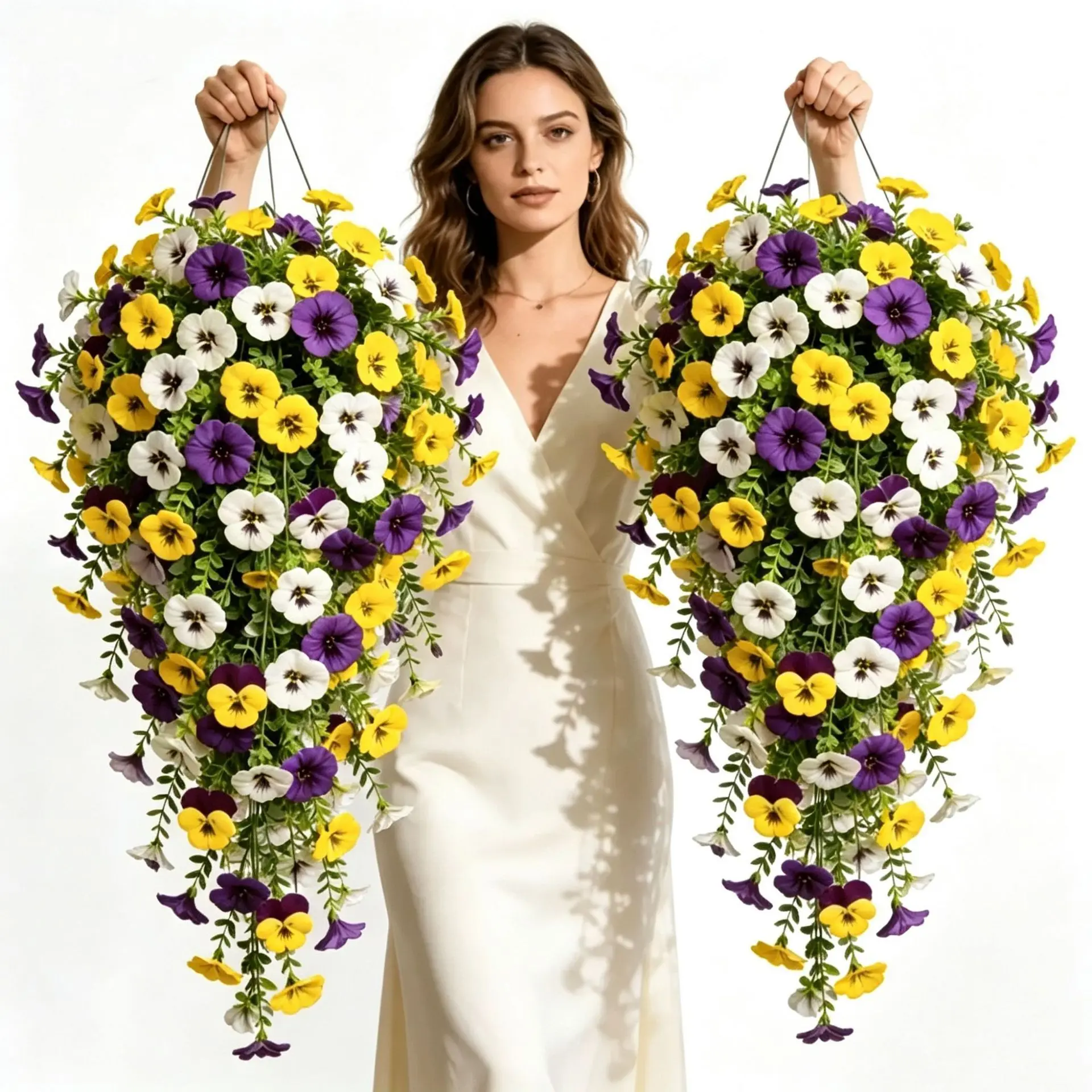 5pcs Large Spring Summer Artificial Hanging Flowers, Decorative Artificial Flower, UV-Resistant Realistic Bouquets, Indoor Outdoor Decor, Wedding Gift