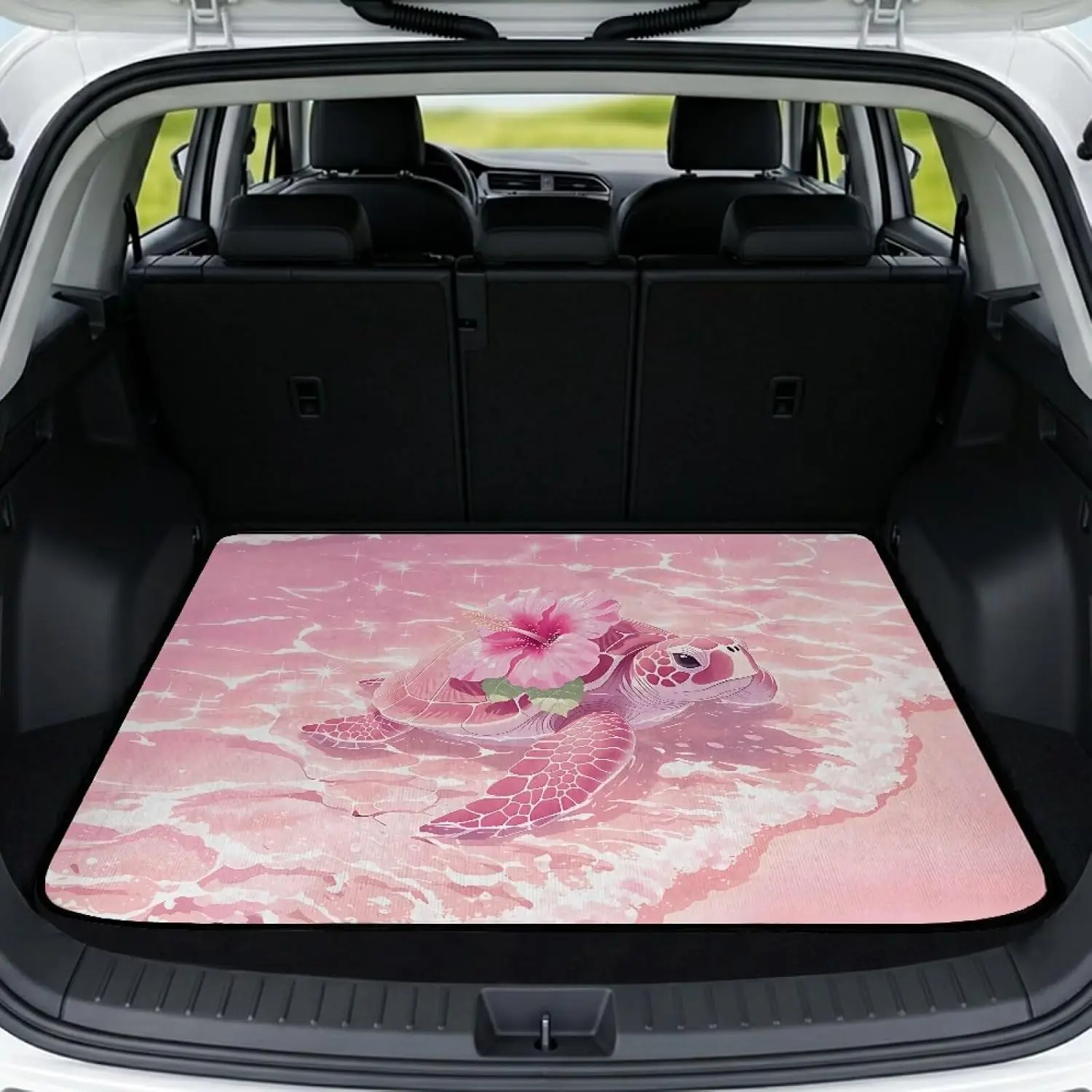 Pink Sea Turtle Polyester Car Trunk Mat - Car Accessories, Easy to Install, Washable, Non-Slip, Water-Absorbent, Dustproof, Universal Fit for Most Vehicles, Rear Cargo Protector