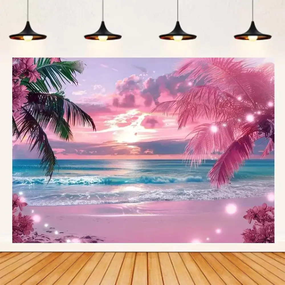 Summer Seaside Beach Backdrop Party Backdrop Polyester Fabric Birthday Decoration Photo Backdrop Wall Decor Photography Background Ocean Sunrise Event Banner Celebration Studio Prop Tropical Vacation Scene