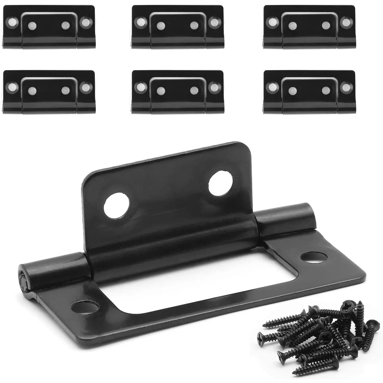 6-Pack 2 Inches Matte Black Non-Embedded Hinges, Iron Construction, Includes Mounting Screws, for Cabinet Doors