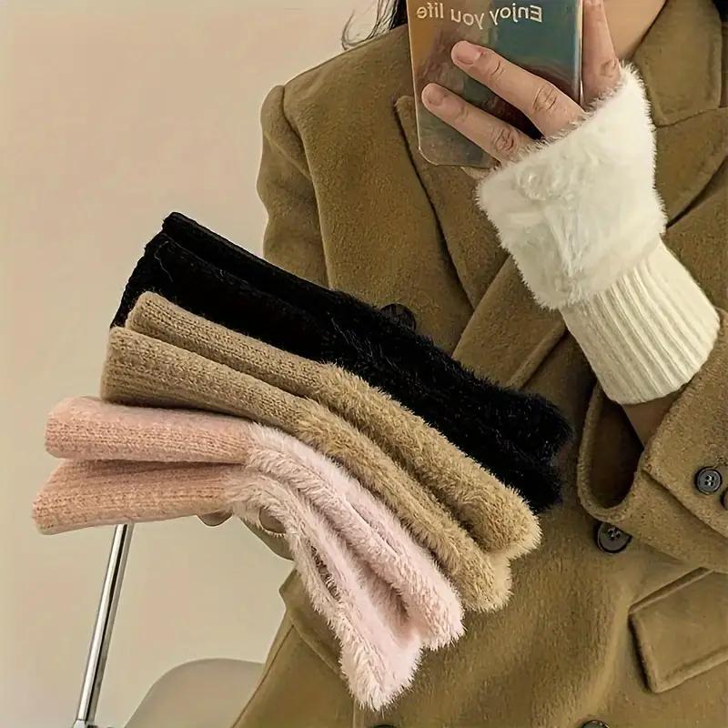 Solid Color Fingerless Gloves, 1 Pair Soft Warm Gloves for Fall & Winter, Elastic Wrist Brace for Women & Girls, Sports & Outdoor Accessories