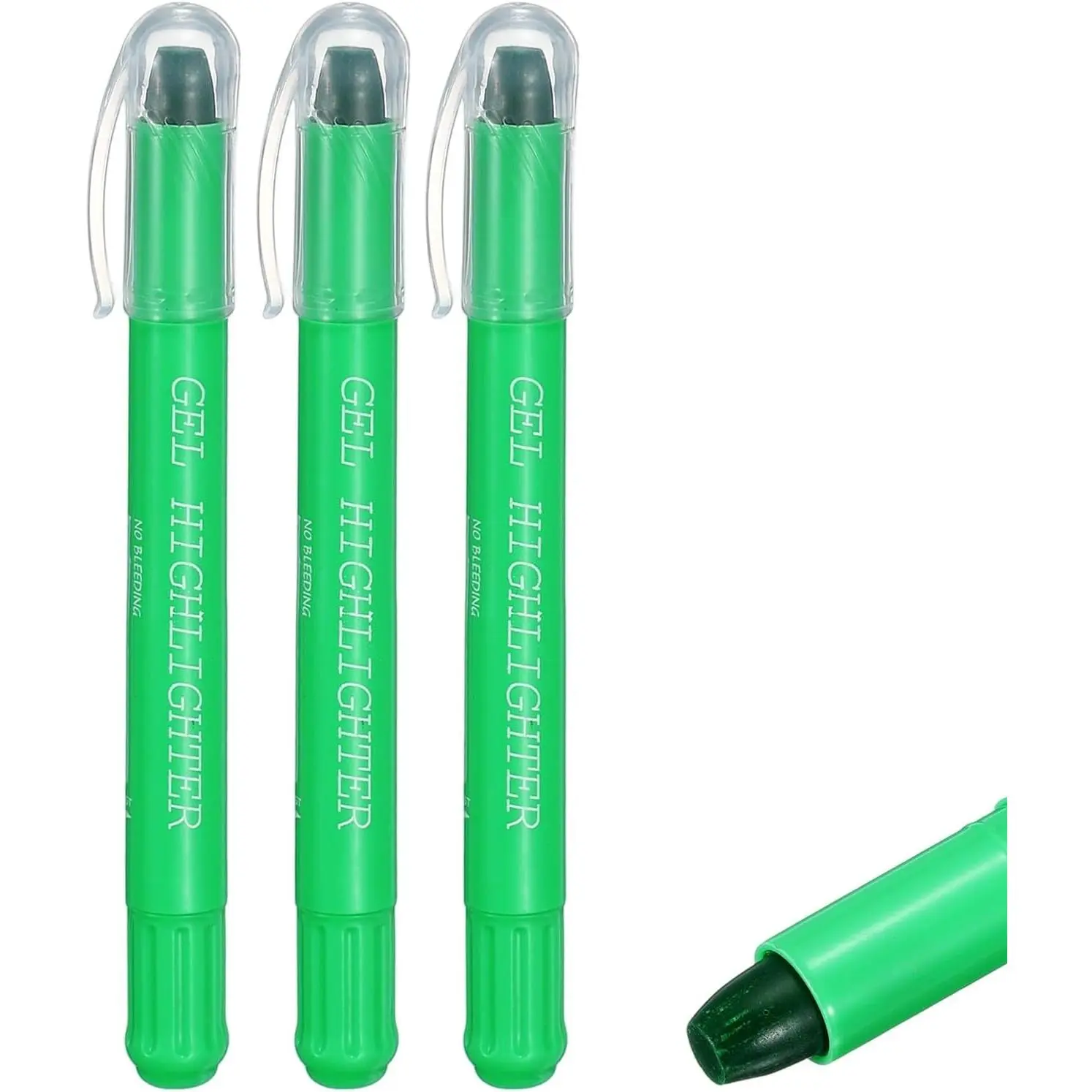 Dark Green Highlighters, 3 Pack Gel High  No Bleeds Highliters Pens Wax Crayon Neon Clear View Bright Marker Pen Twist Up Gel Stick Cute for Books Office Adults