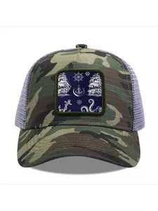 Nautical pattern with ship anchor and octopus Camouflage Mesh Baseball Cap for Men & Women - Adjustable Snapback Trucker Hat, Breathable Back for Hiking, Fishing, Camping, Golf & Casual Outdoor Attire Camouflage Random