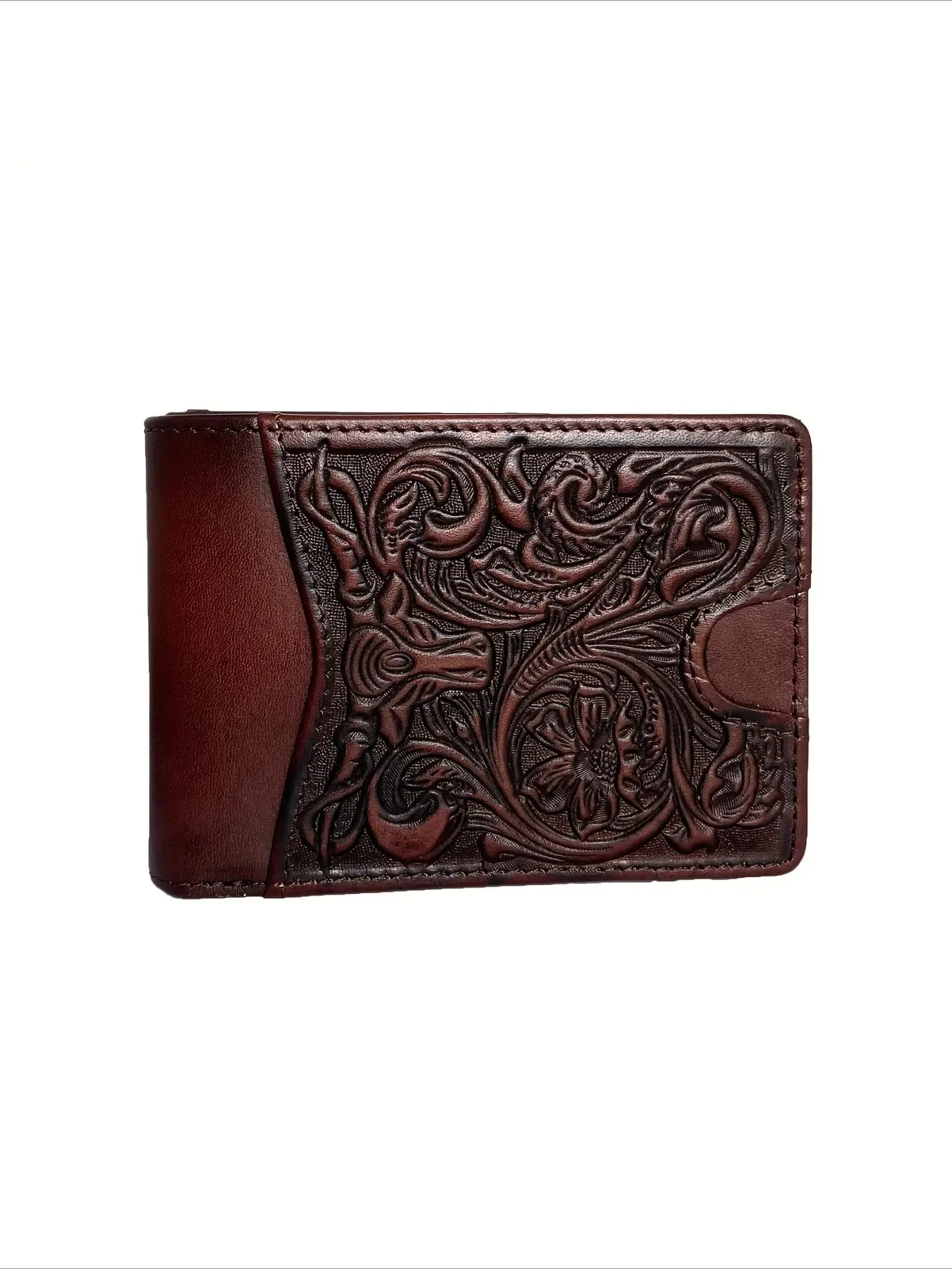 Premium Full Grain Leather Wallets for Men Western Floral Cowhide Leather Bifold Short Wallets With 11 Slot Credit Card Wallet Slim Minimalist Wallet,Gifts for Husband, Genuine Leather Wallets
