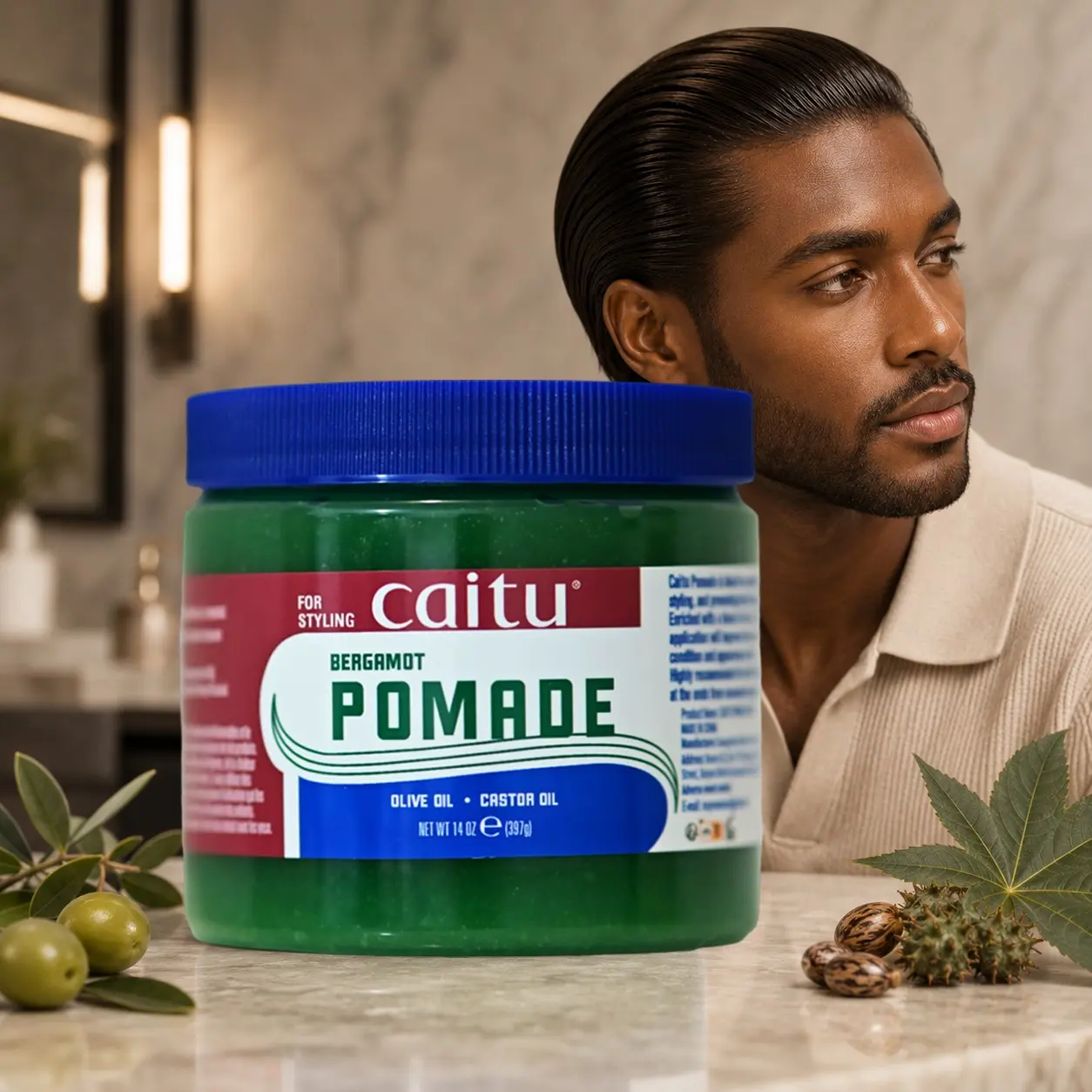 Bergamot Hair Pomade with Olive Oil & Castor Oil, Moisture Retention and Frizz Control for Dry-Looking Hair, Smooth Shine for Slick Backs & Daily Styling