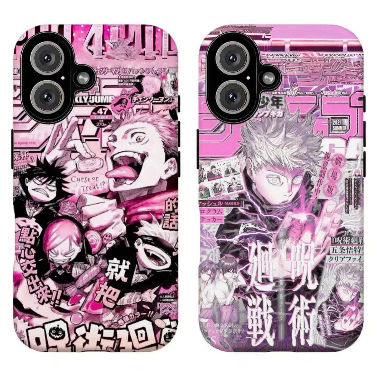 FL-Y2K Hot Pink JJK Phone Case, Retro Shonen Jump Comic Scrapbook Print Tough Protection Cover for Anime Girls Otaku For iPhone 11 12 13 14 15 16 17 Air Pro Max for Samsung S26 S25 S24 S23 S22 S21 Case,Gift for fans