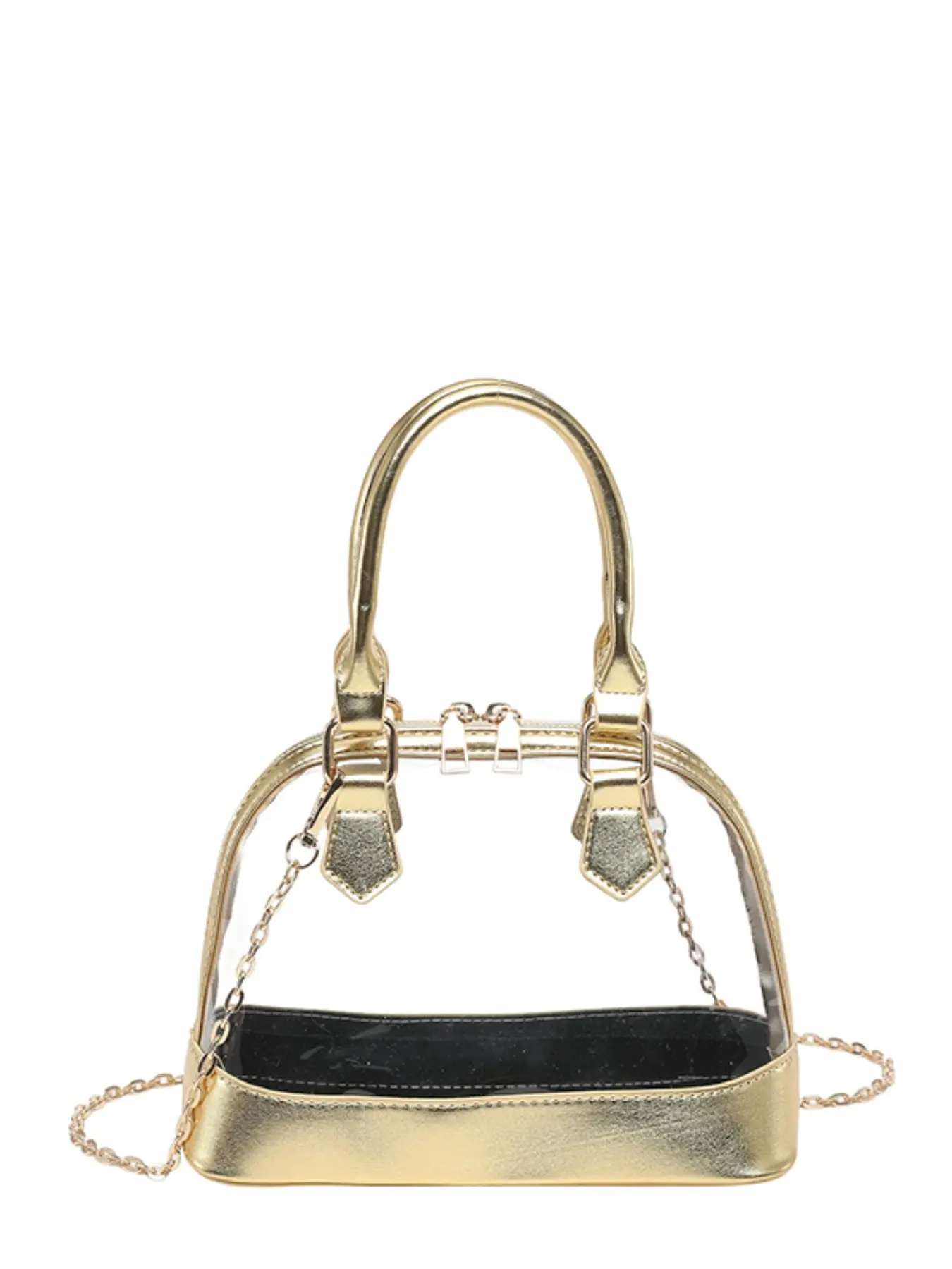 Transparent PVC Shell Handbag, Sweet Macaron Color Block Jelly Bag, Metal Chain Crossbody Backpack, Women's Vacation Date Shopping Bag, Handle Bag