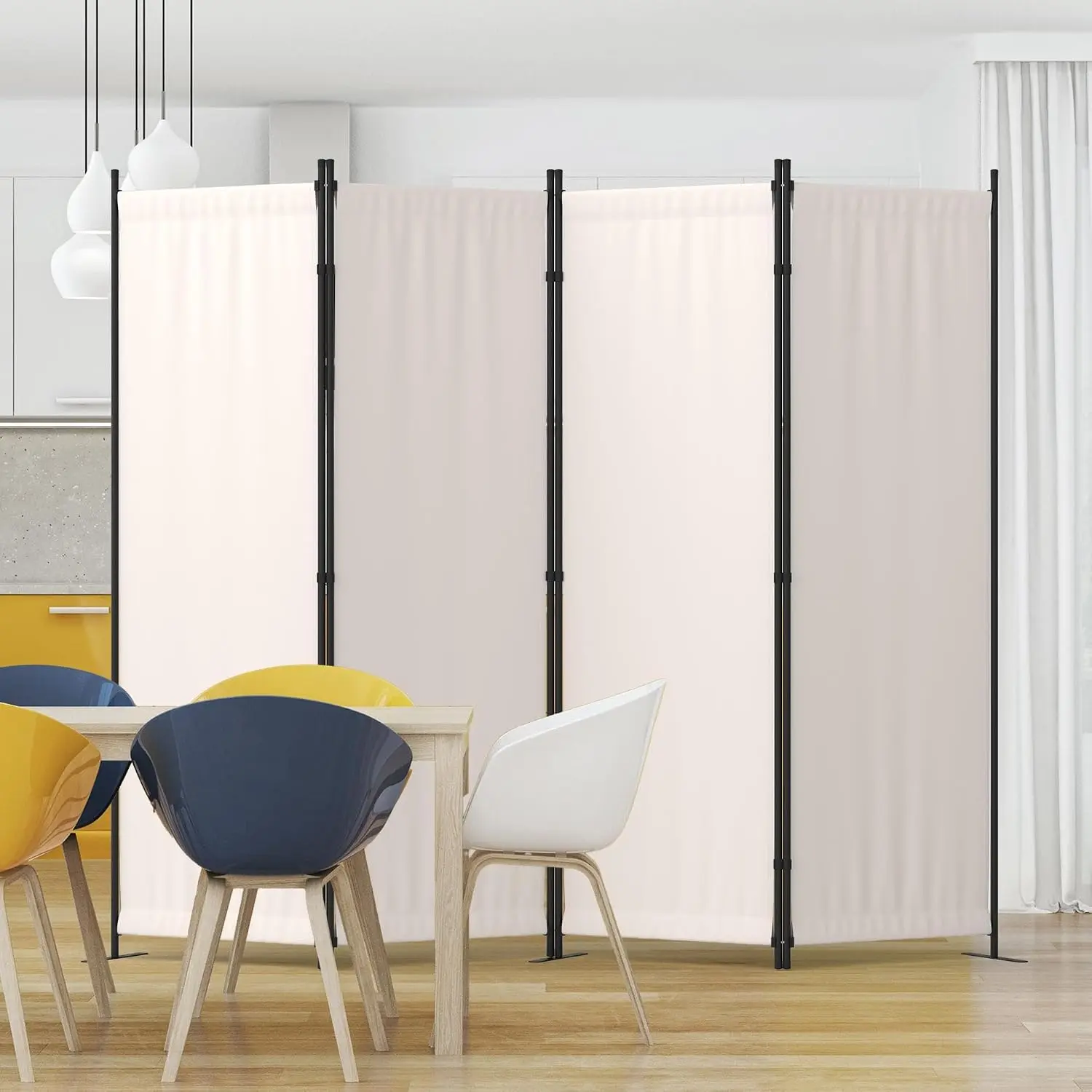 Room Divider 4 Panel Partition Room Dividers & Folding  Screens w/ 3 Metal ,88" W Portable Wall Doubles as a Dressing Screen Wall Divider for Office Bedroom 's Room,White
