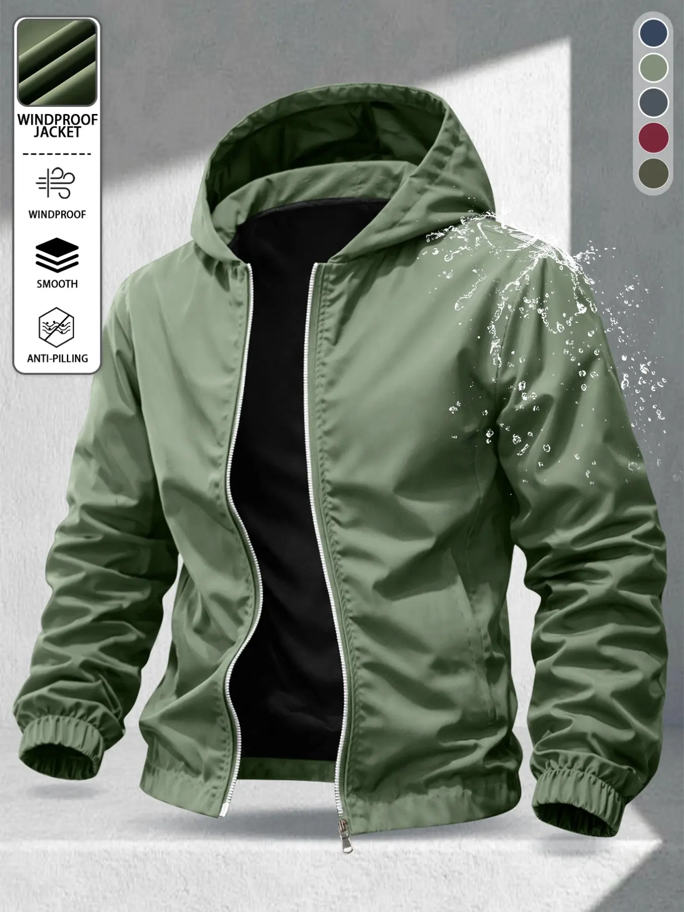 Men's American Style Simple Autumn Winter One-Piece Hooded Full-Length Metal Zipper Jacket, Casual Long Sleeve Flying Jacket