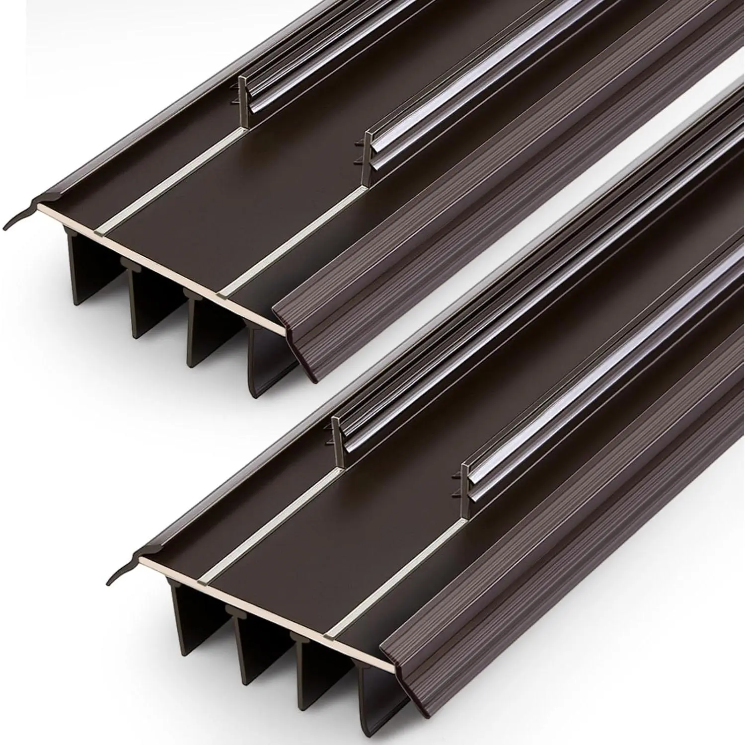 2 count Kerf Style Door Bottom 36" Long 1 3/4" Wide  Threshold Seal with Vinyl Fins Weatherstrip Draft Stopper for Interior Exterior Doors(Brown)