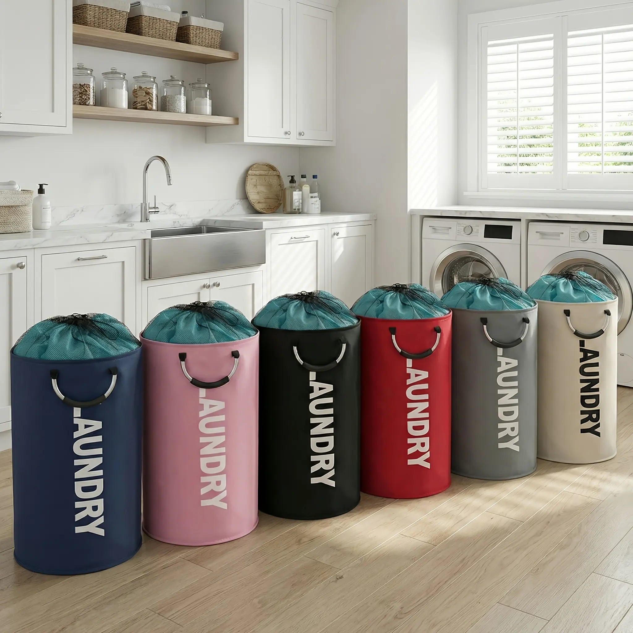 Giant 95L Collapsible Laundry Hamper – Waterproof & Portable with Sturdy Aluminum Handles, Foldable Dirty Clothes Basket for Laundry Room, Bedroom, Camping | Easy Carry & Store