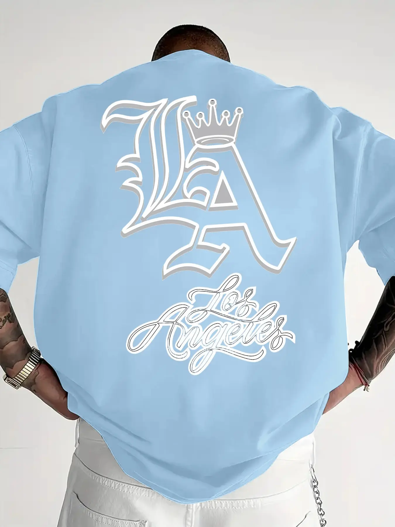 Men's Los Angeles Letter Print Casual Round Neck Short Sleeve T-Shirt, Summer Outdoor Sports Top, Fitted Graphic Tee, Menswear