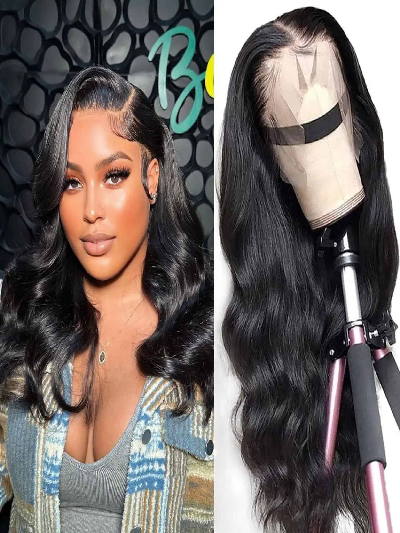 Lace Front Wigs Human Hair Body Wave 13x4 HD Transparent Lace Frontal Wigs 150% Density 10A Frontal Wigs Human Hair Pre Plucked Brazilian With Baby Hair Natural Black Color Lace Part Wig