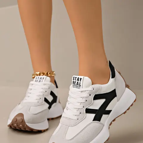 Women's Casual Low Top Sneakers, Round Toe Lace-Up Rubber Sole, Breathable Fabric Upper, All-Season Outdoor Shoes, Order One Size Up