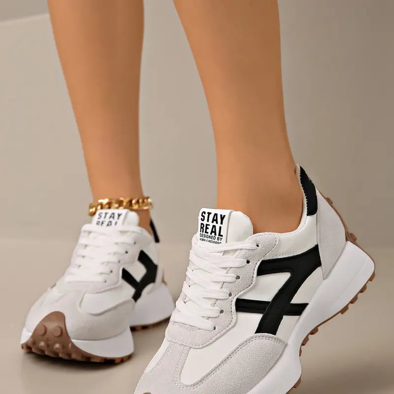 Women's Casual Low Top Sneakers, Round Toe Lace-Up Rubber Sole, Breathable Fabric Upper, All-Season Outdoor Shoes, Order One Size Up
