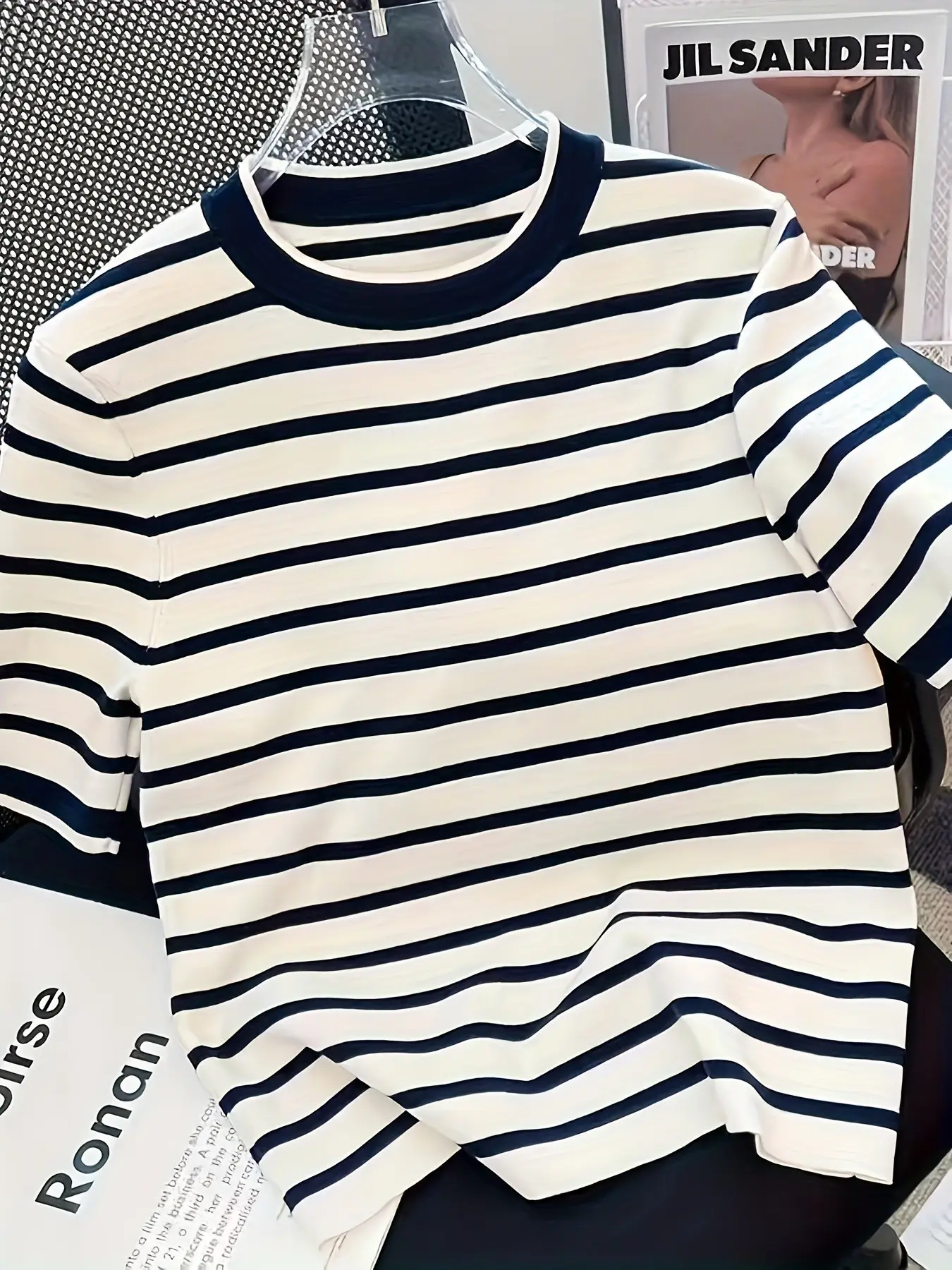 Women's Horizontal Striped Stripe Round Neck Short Sleeve Knitted T-Shirt, Casual Basic Pullover Top, Comfortable Daily Wear, Ladies' Fashion