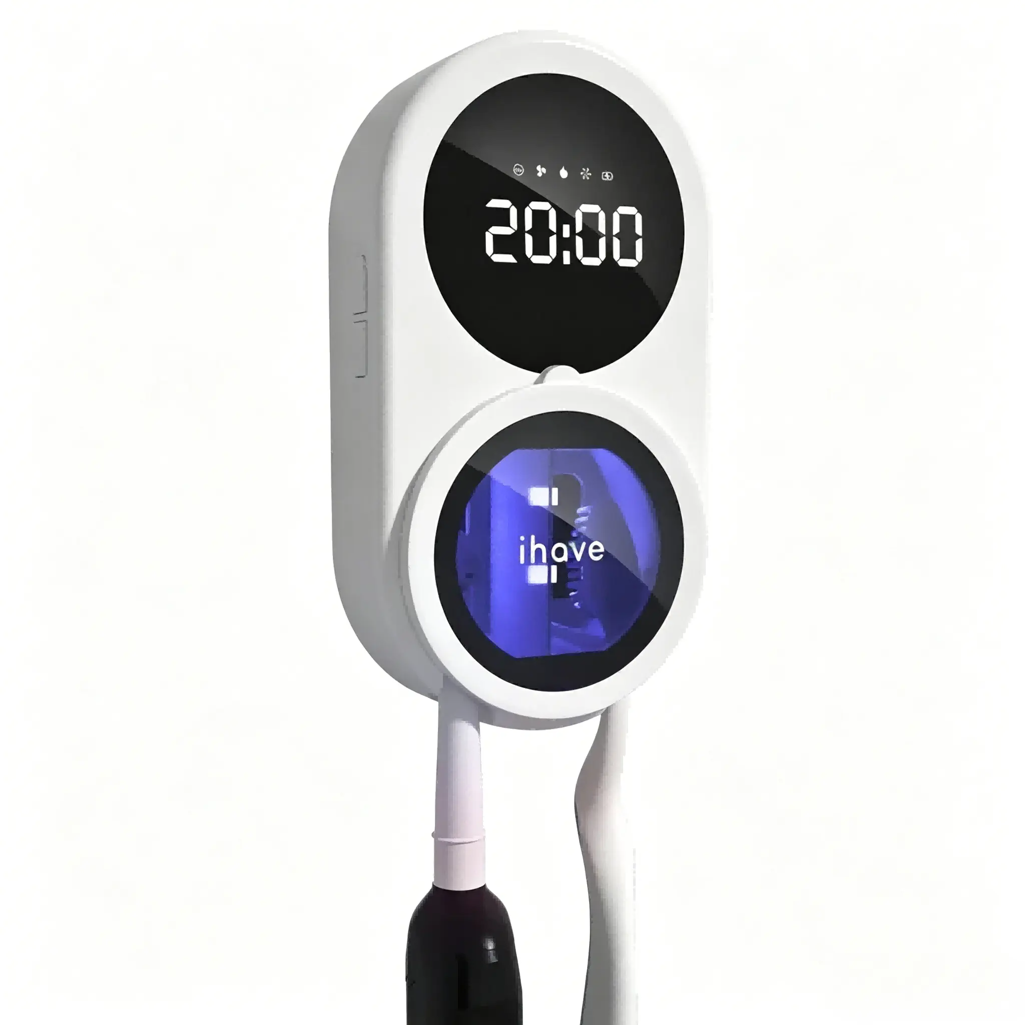 UV-C Toothbrush Sanitizer and Holder, Modern 3-in-1 ABS Wall-Mounted Sterilization Holder with LED Display, Auto Sensor Lid, USB Rechargeable Removable Adhesive, Dual Slots, Clean-Dry Function, Portable Oral Care Storage for Home Bathroom & Travel, Uv Too