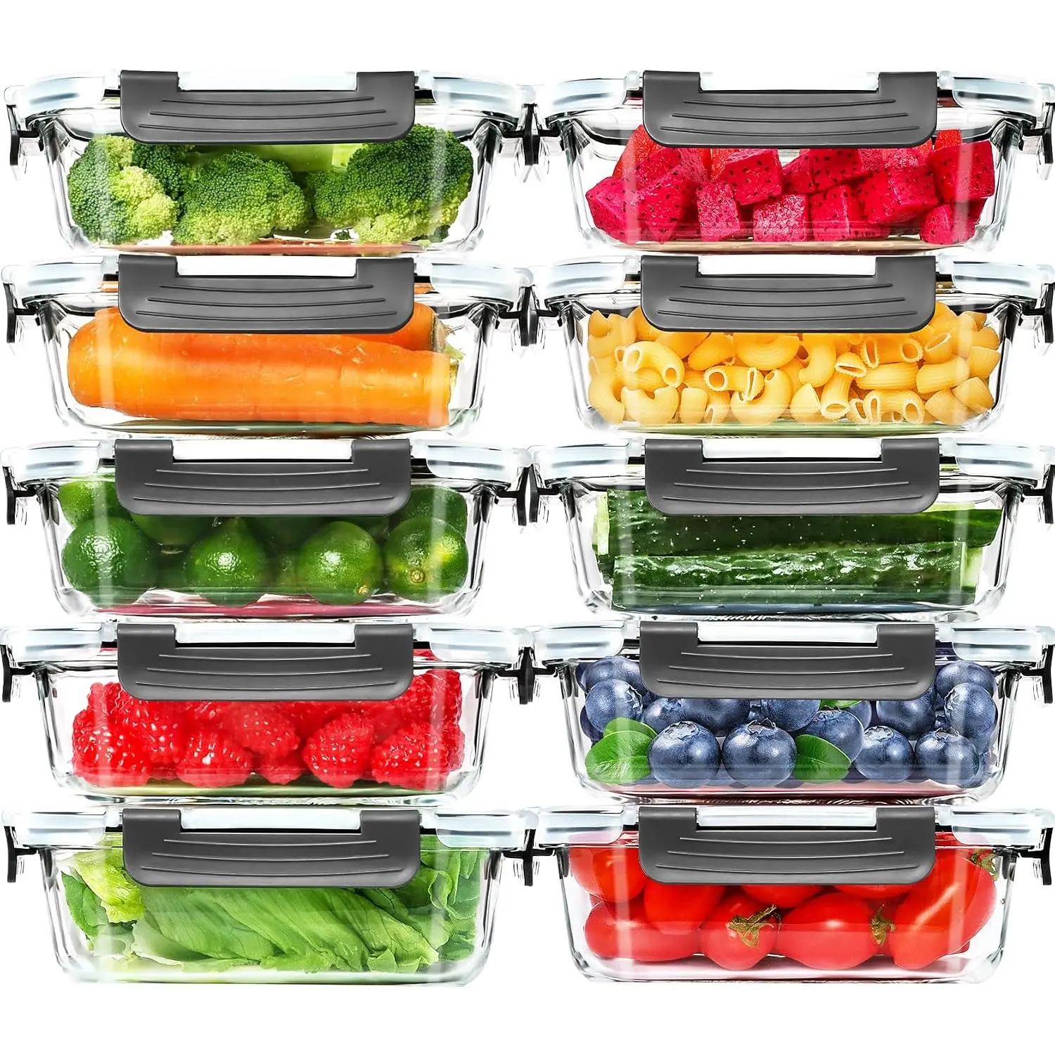 10 Pack Glass Meal Prep Containers, 22 OZ Glass Airtight  Storage Containers with , Pantry Kitchen Storage Containers for Lunch,  Storage, Meal Prep, Lunch Bento Boxes