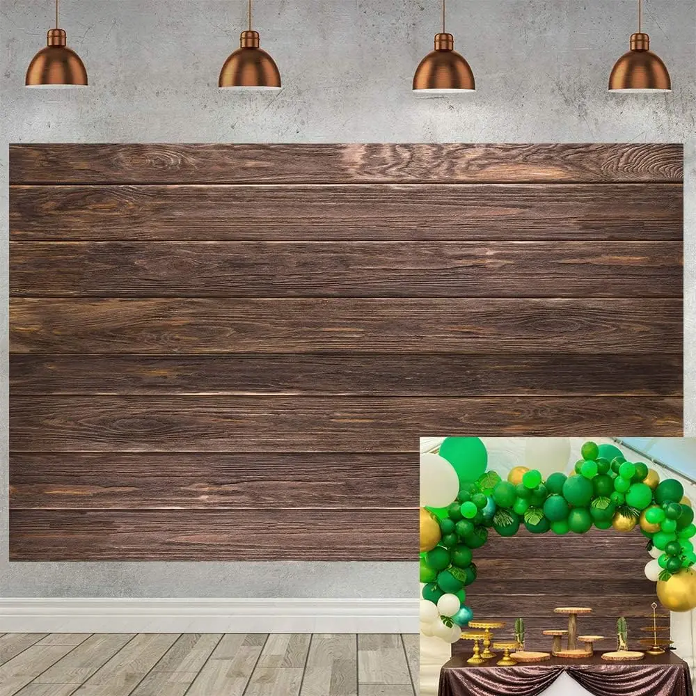 Vinyl Backdrop Wooden Board Wall Portrait Photography Background  Shower Birthday Wedding Party  Brown  Seamless Backdrop Photo Props 7x5FT