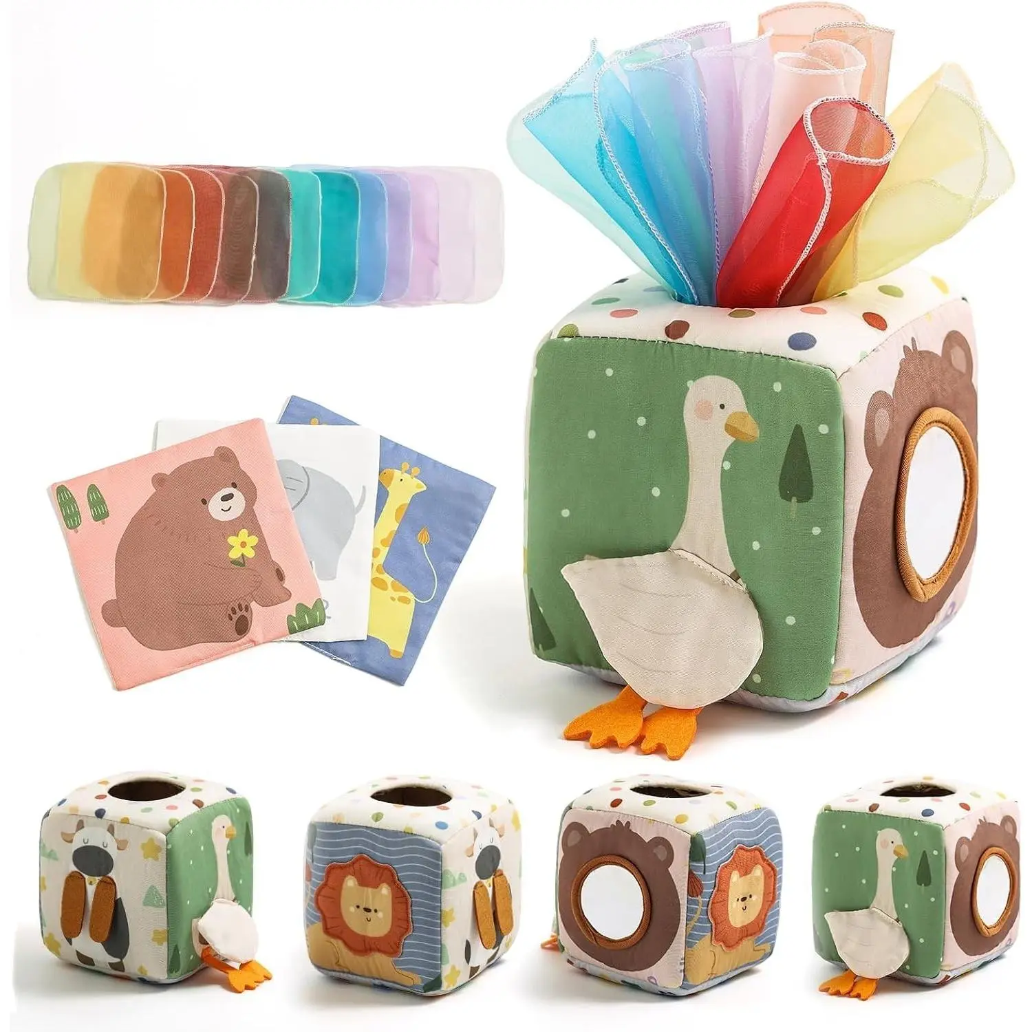Montessori Baby Tissue Box Toy with Crinkle Tissues, Sensory Toys for Babies 6-12 Months & 1 Year Old, Fine Motor Infant Toy, 1st Birthday Gift for 6 9 12 18 Months KidsGift