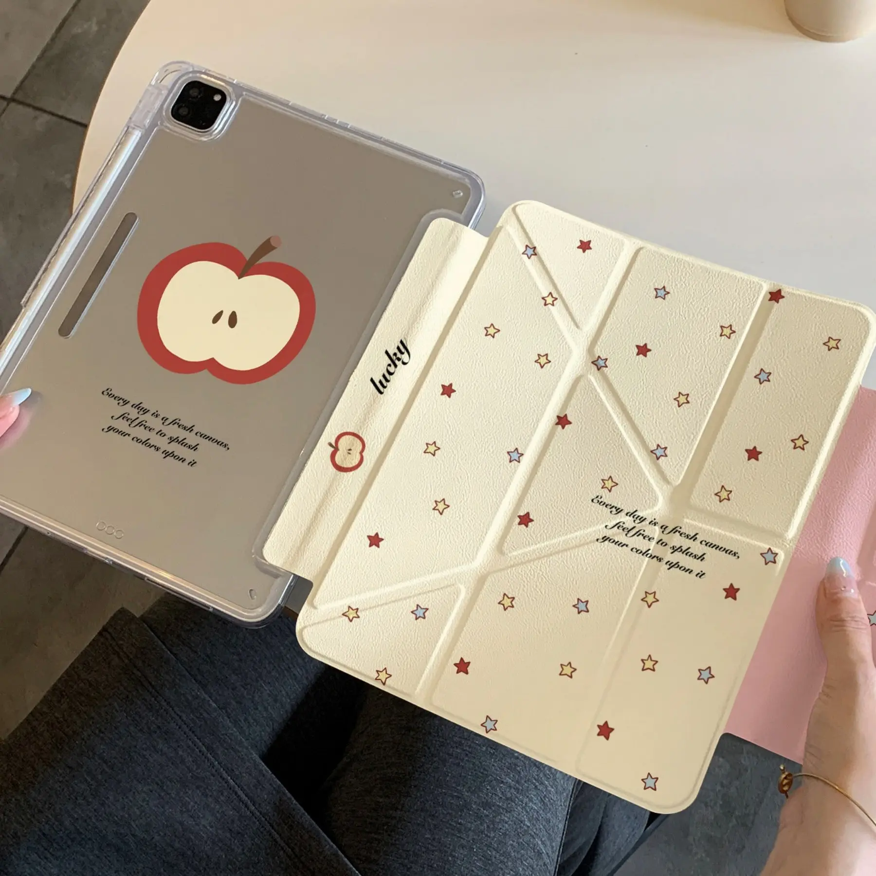 Korean Style Colorful Star Apple Tablet Case for iPad 11th Gen, Simple iPad 10th Gen Case with Pen Slot, Fashionable Mini 7, Air 7/6 Clip, Cool Tech Cover