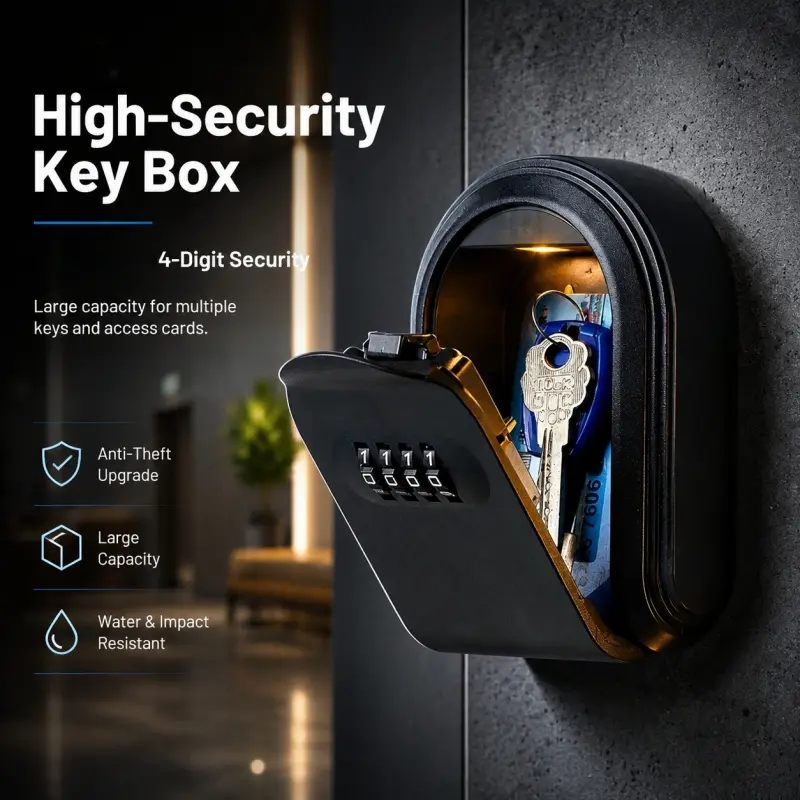 Wall Mounted Key Lock Box, Waterproof 4-Digit Combination Lock, All-Weather Reliable Access Management  Secure Key Storage for Outdoor & Home Use