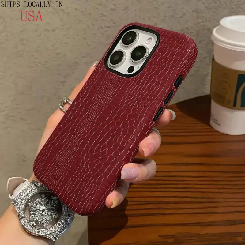 Fashionable red leather print pattern 2-in-1 phone case, protective cover for iPhone 11 12 13 14 15 16 17 Pro Max Pro Plus, compatible with Samsung Galaxy S25 S24 S23 Ultra Personalized Local