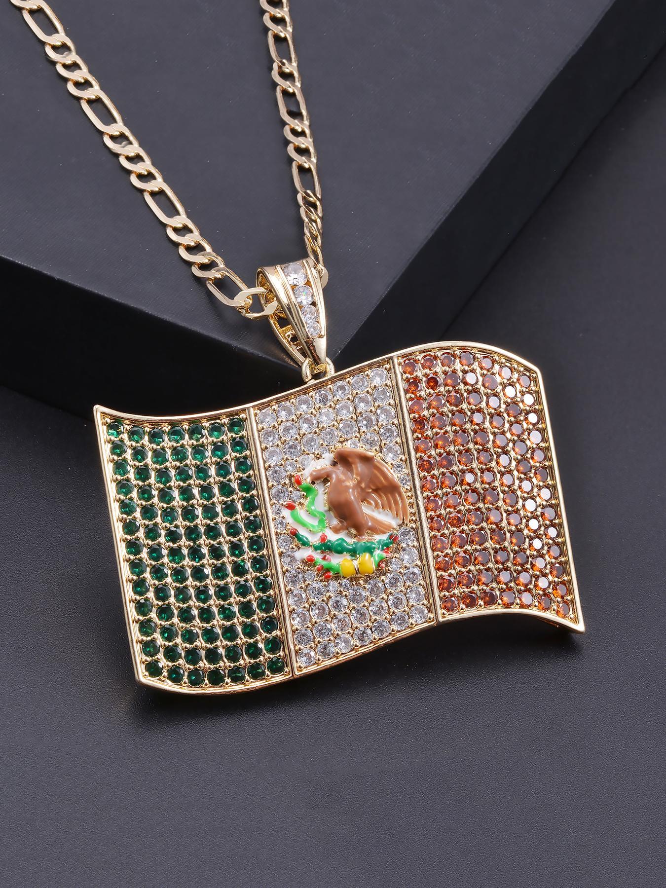 Punk Style Mexican Flag Design Pendant Necklace & Bracelet, Fashion Jewelry Set for Party, Daily Decor, Trendy Hip Hop Jewelry Set for Birthday Gift