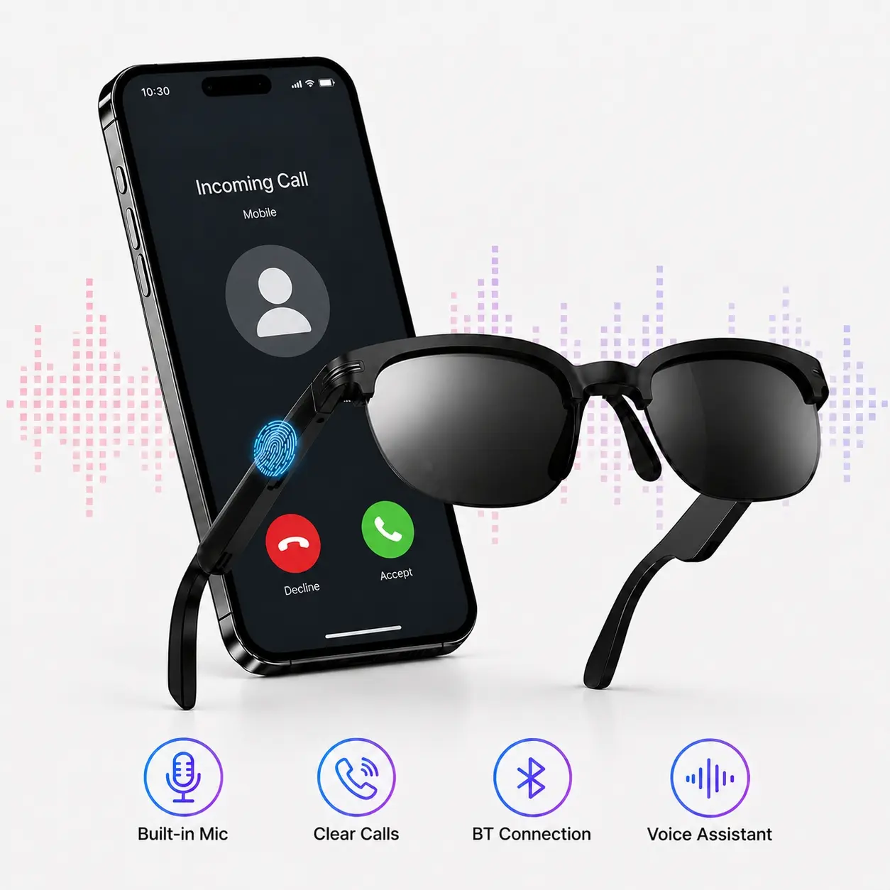 Smart Glasses, Bluetooth Audio Sunglasses with Open-Ear Speakers, Built in Mic, Music, Hands-Free Calls and Touch Control