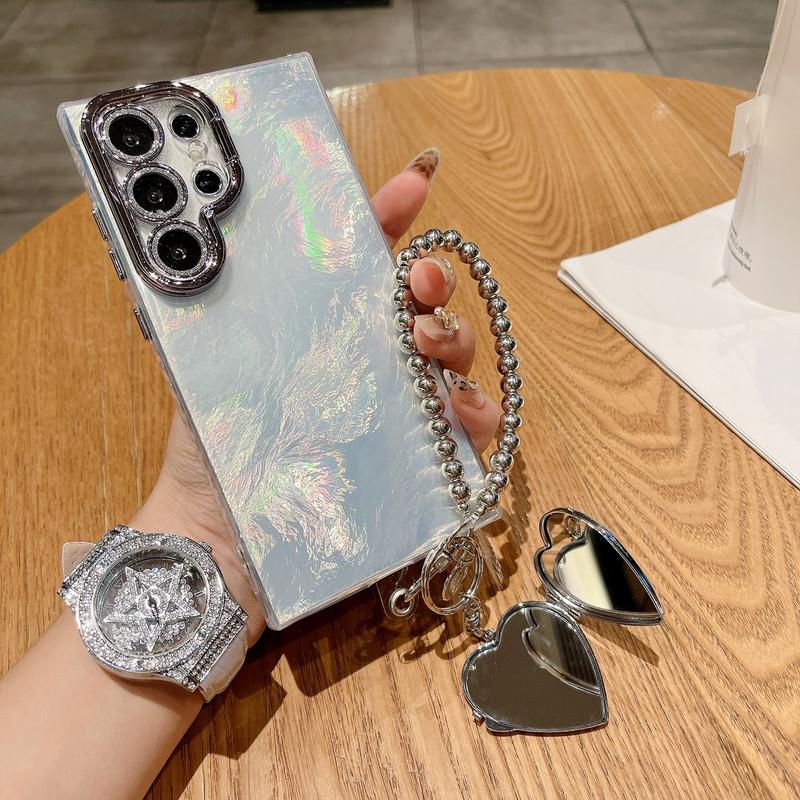 Compitable with S25 Ultra/S24 Plus/S23 Ultra/S24/S24 Ultra lens holder tin foil phone case electroplated lens frame makeup mirror HN3
