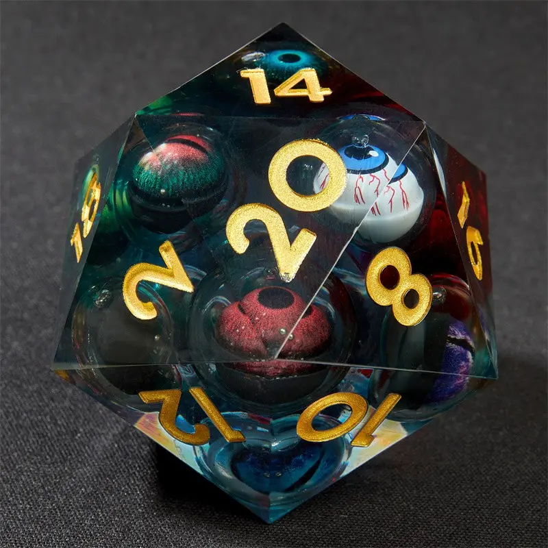 Large D20 Resin Die with Liquid Magic Eyes, Numbers, Fantasy Rpg Dice, Tabletop Decor, Collectible Game Piece