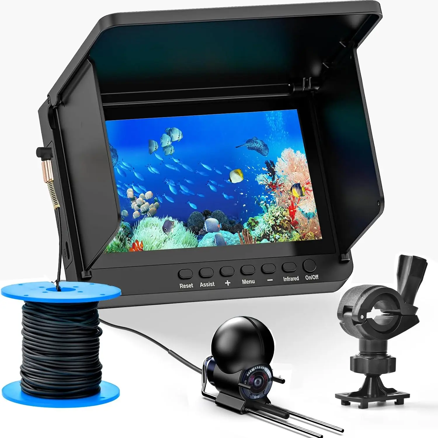 5inch Portable Fish Finder Camera Underwater Fishing Camera, 220° Wide Angle  Night Vision, Host IP65  Ice Fishing Camera for Ice, Lake and Boat (B)