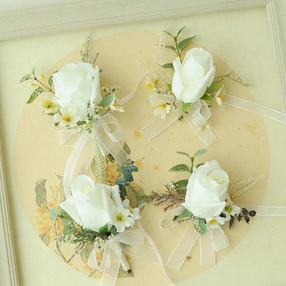 Boutonniere and Corsage Set - 12x13cm Lightweight 0.02kg Decorative Pin Jewelry Sets, Men's Boutonniere, Women's Corsage for Wedding Bride & Groom Fashion Accessories, Polyester, Floral Set
