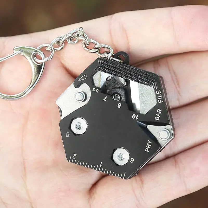 Compact Hexagonal Outdoor EDC Tool - Stainless Steel Folding Coin Knife Keychain Screwdriver, Rope Cutting Pocket Gear, Unisex, Modern Farmhouse, Hiking Gear, Hexagonal Form, Multi-Function, Outdoor Tasks, Pocket-Sized, Outdoor Tools