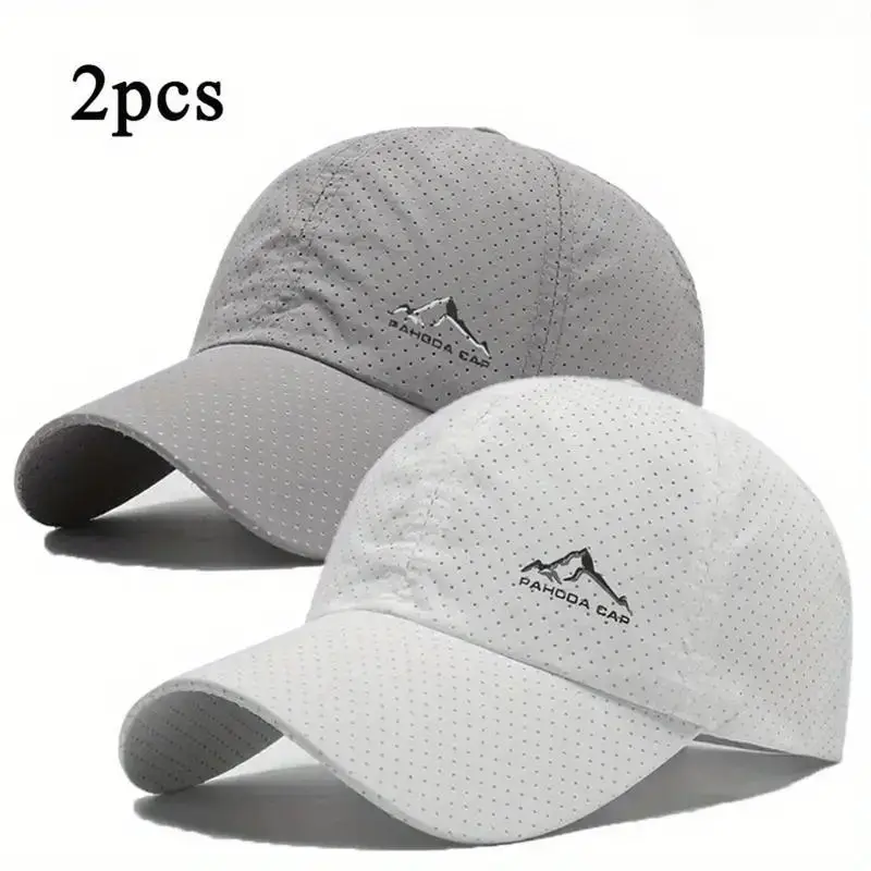 Unisex 2-Pack Quick Dry Cooling Sun Caps, Breathable Moisture-Wicking Sports Hats with Mountain Logo, Lightweight Sun Protection for Hiking, Outdoor Activities & Daily Use, Cooling Sun Cap