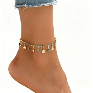 Blue Zirconia Seashell Tassel Anklet | Light Luxury Beach Jewelry & Summer Vacation Collarbone Chain for Women