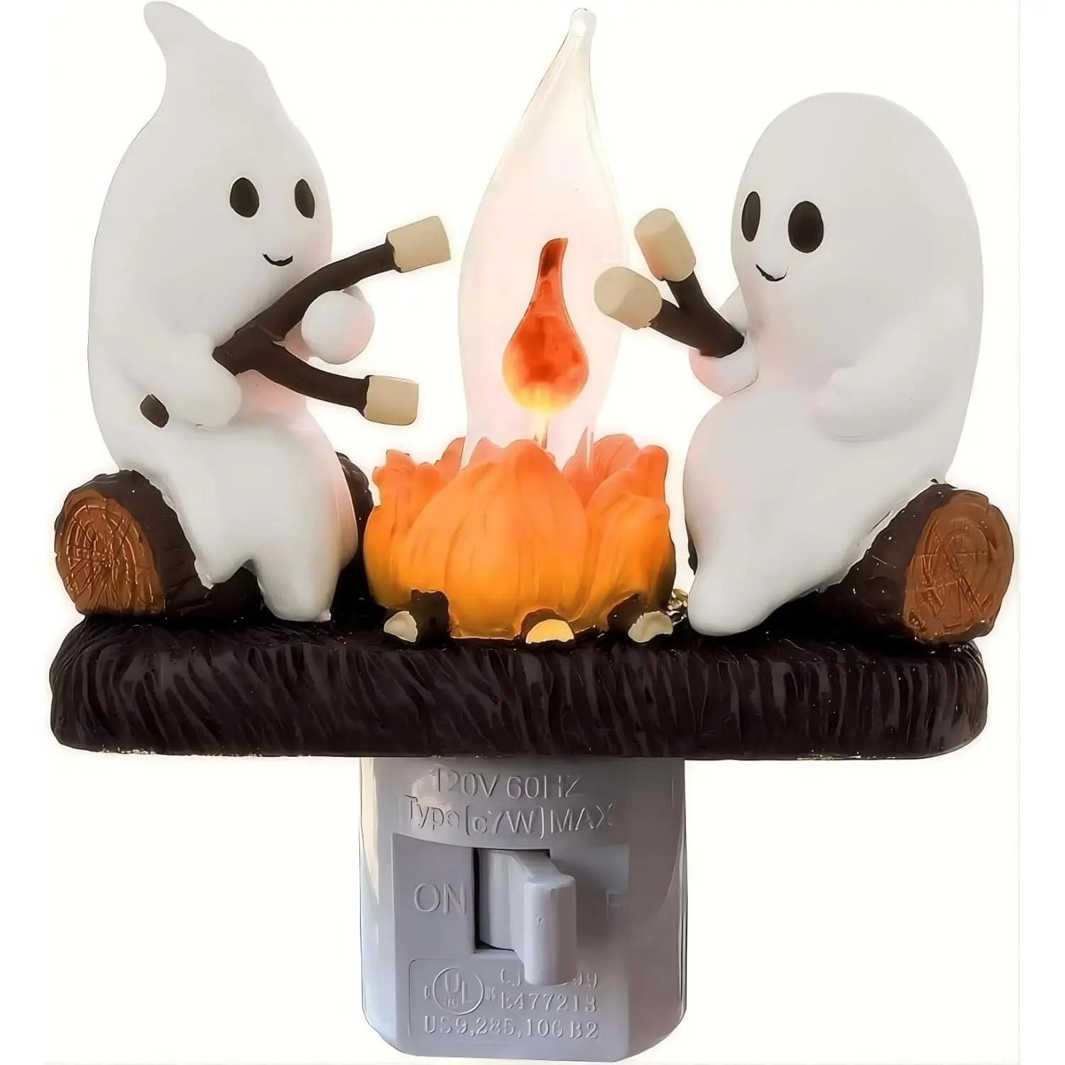 Halloween Campfire Flickering 3D Spooky Fire Marshmallow Night Light for Halloween Decor (Cute Ghost)