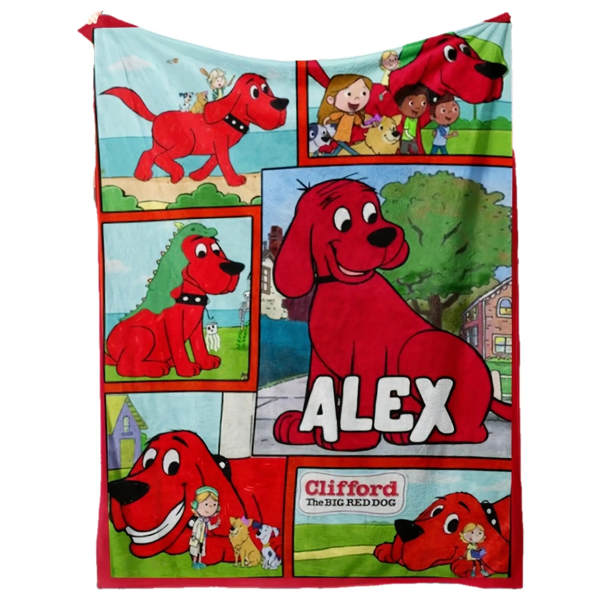 Clifford the Big Red Dog Flannel Blanket, polyester fiber, machine washable, thick knitted throw blanket suitable for all seasons, with animal pattern, tear-resistant, suitable for use on sofas, beds, and outdoors