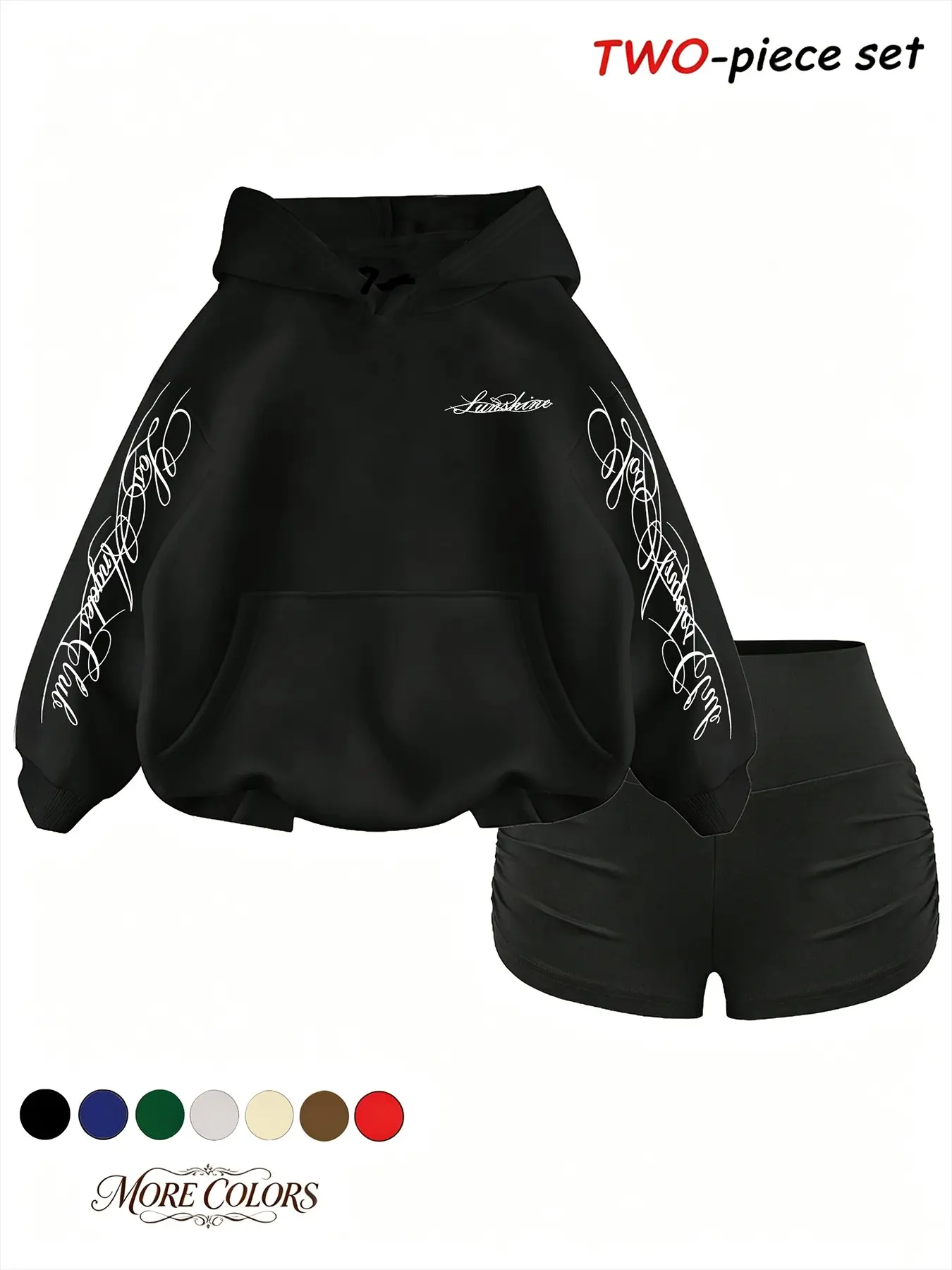 American Letter Hoodie Set, Loose Fit, Kangaroo Pocket, Gothic Font, Fall Fashion, Casual Streetwear, Women's