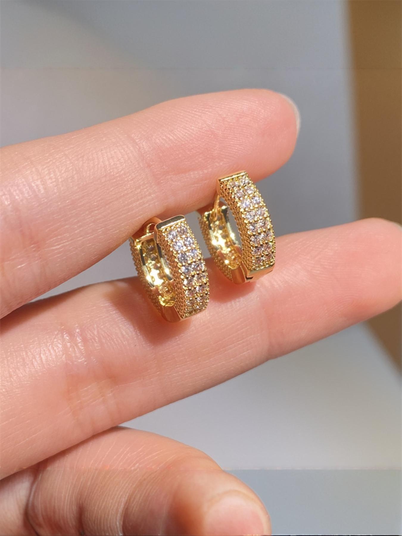 Golden/silver Color Earrings, Fashionable Casual Rhinestone Earrings, Plain Style, Metal Chain Material, All Seasons Jewelry