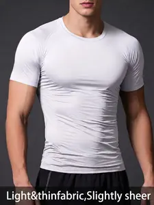 1pc Men's Compression Shirt Short Sleeve,  Crew Neck Elastic Fabric Workout Tee Fitness Shirts for Outdoor Fitness, Running, Weightlifting & Gym Training. Breathable Athletic Activewear Top, Quick Dry Stretchy Sports Base Layer Undershirt