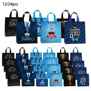 12/24 Pcs Fathers Day Party Gift Bags with Handles Dad Treat Goodie Present Boxes Blue Black Party Supplies for Dads Men Anniversary Birthday Decor Gifts for Dad Gift Package