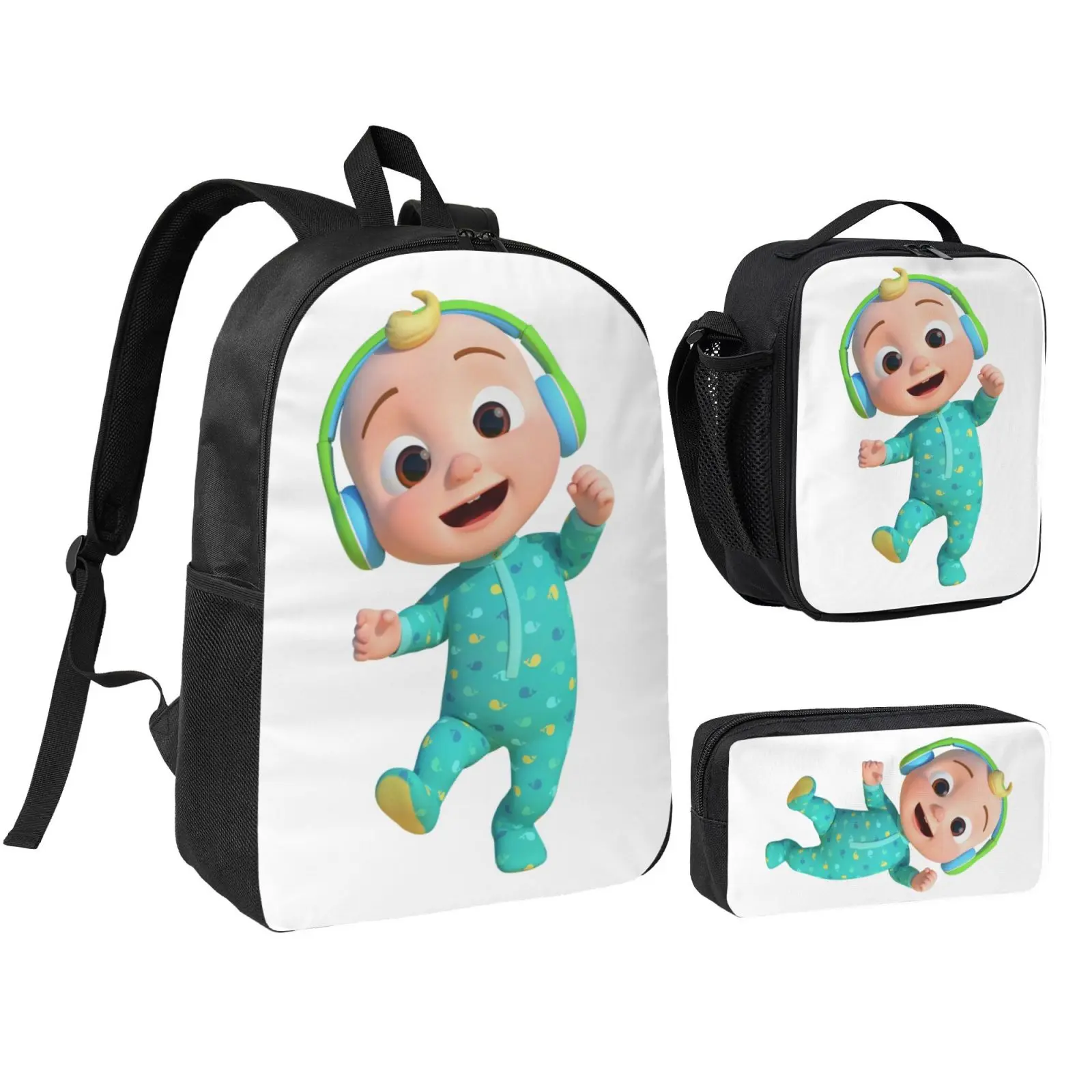 Anime Cocomelon backpack with lunch bag pencil box for Teen Girls Boys, 3pcs kids school bag with adjustable straps, office travel bag Bookbag lunchbox