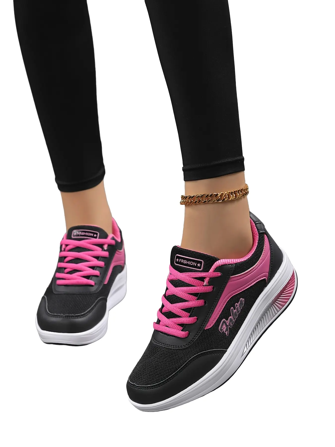 Women's Fashion Shock Absorbing Rocker Shoes, Soft Comfort Arch Support Thick Sole Heel Lift, Breathable Mesh Outdoor Walking Fitness Anti-Slip Sports Shoes