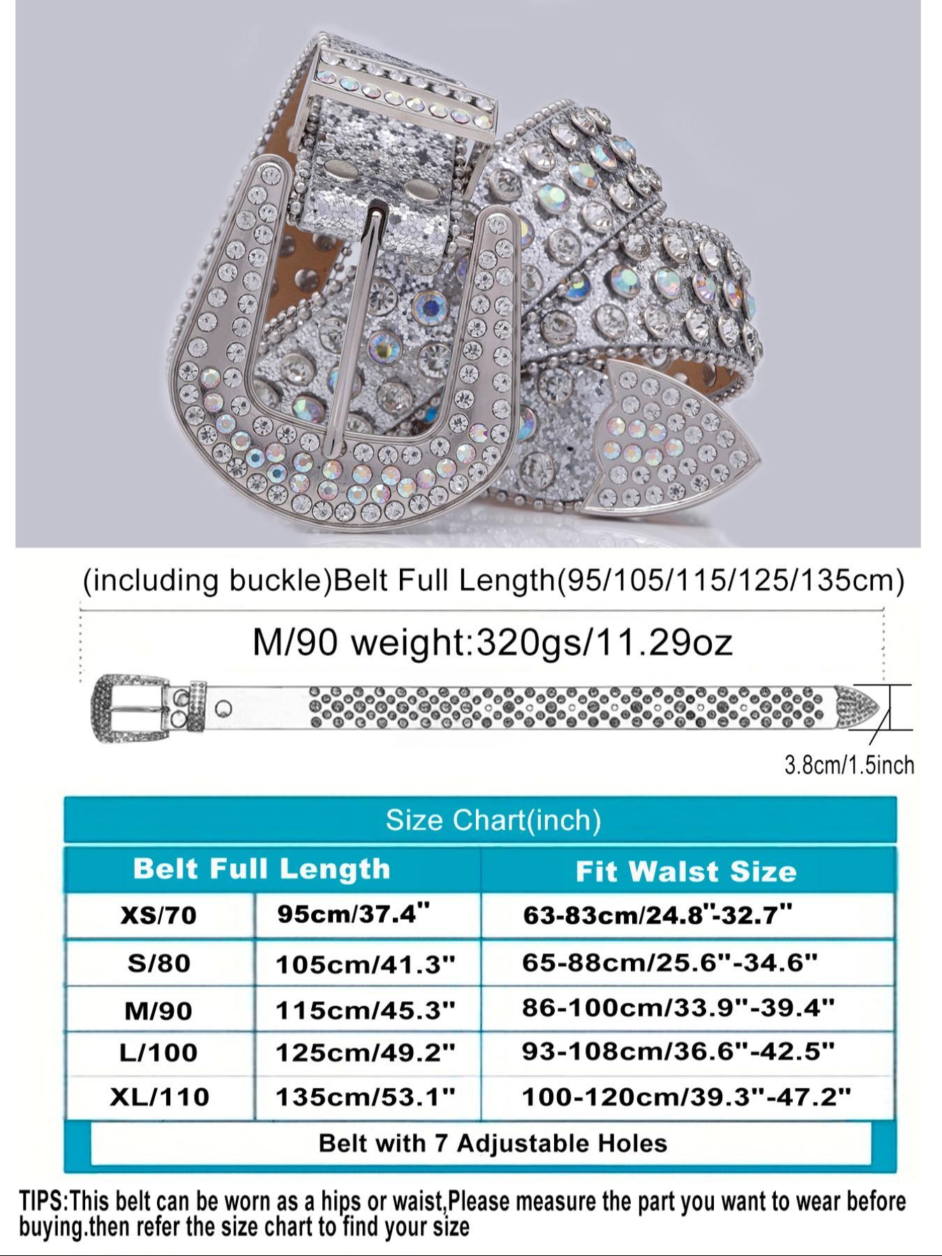 1 Piece Rhinestone Western Buckle Belt, Fashion Holographic Belt, Glitter Punk Waistband for Party, Daily Clothing Decoration, Bling Western Belt