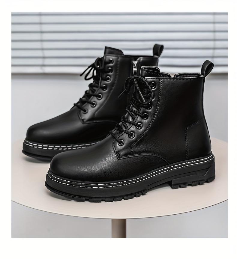 Four Seasons Fashion Trendy Men'S Black Boots Mid-Top Lace-Up Men'S Boots