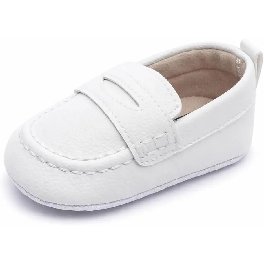 Boys Girls Soft Sole PU Leather Loafer-Style Moccasins - Prop 65 Safe Repro-Free First Walking Crib Shoes for Infants Toddlers (New Model)