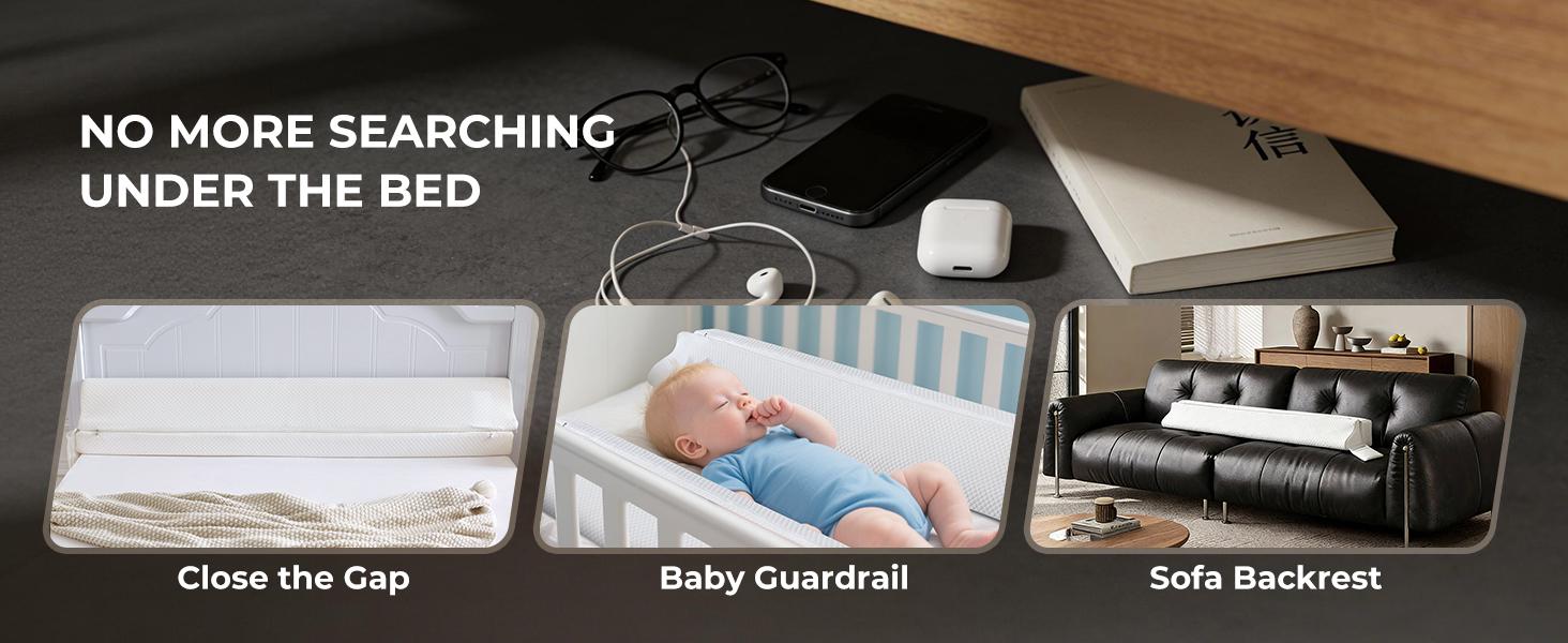 Bed Wedge Gap Filler King Size, Wedge Pillow for Headboard Gap, Foldable Mattress Gap Filler Close The Gap (0–7") Between Headboard and Mattress, Bed Crack Pillow, 76*10*6 in, White