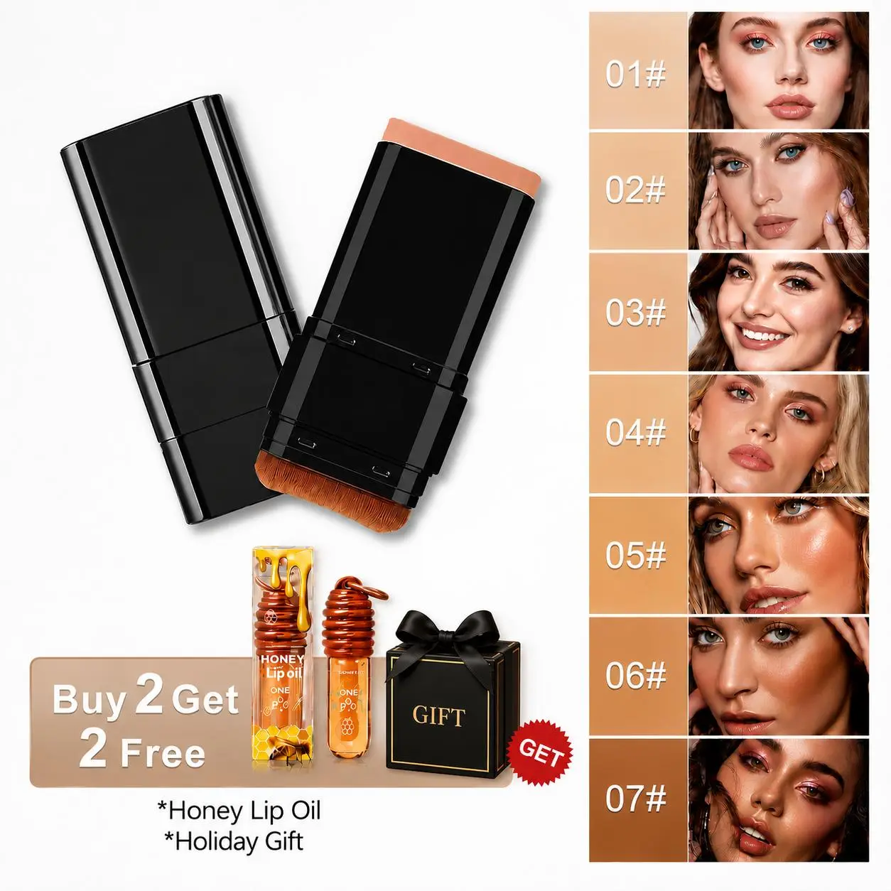 6-Color Dual-Ended Eraser Foundation Stick - Creamy Texture Full Coverage Foundation, Multiple Shades Stick Form Concealer & Highlighter for Acne Marks, Nose Contour, All Skin Types, Flawless Finish, Adult Daily Gift Cosmetic Tool